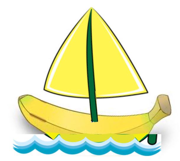 Banana floating on the ocean with a sail attached to it
