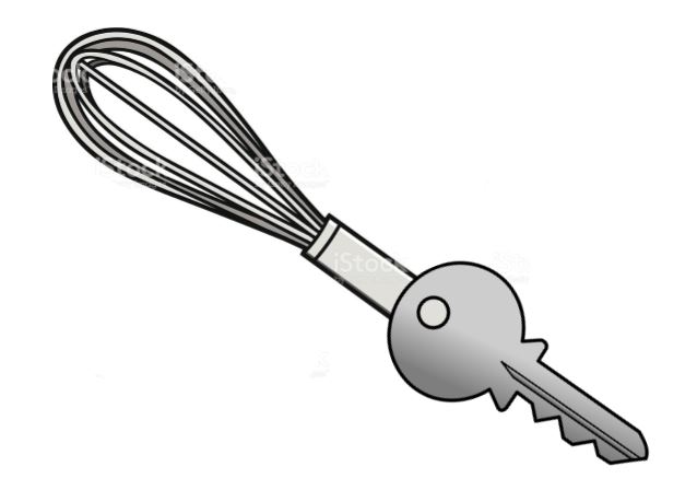 A cooking whisk with a key on the other end